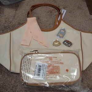 Stoney Clover Lane Cream and Tan Tote with Patches